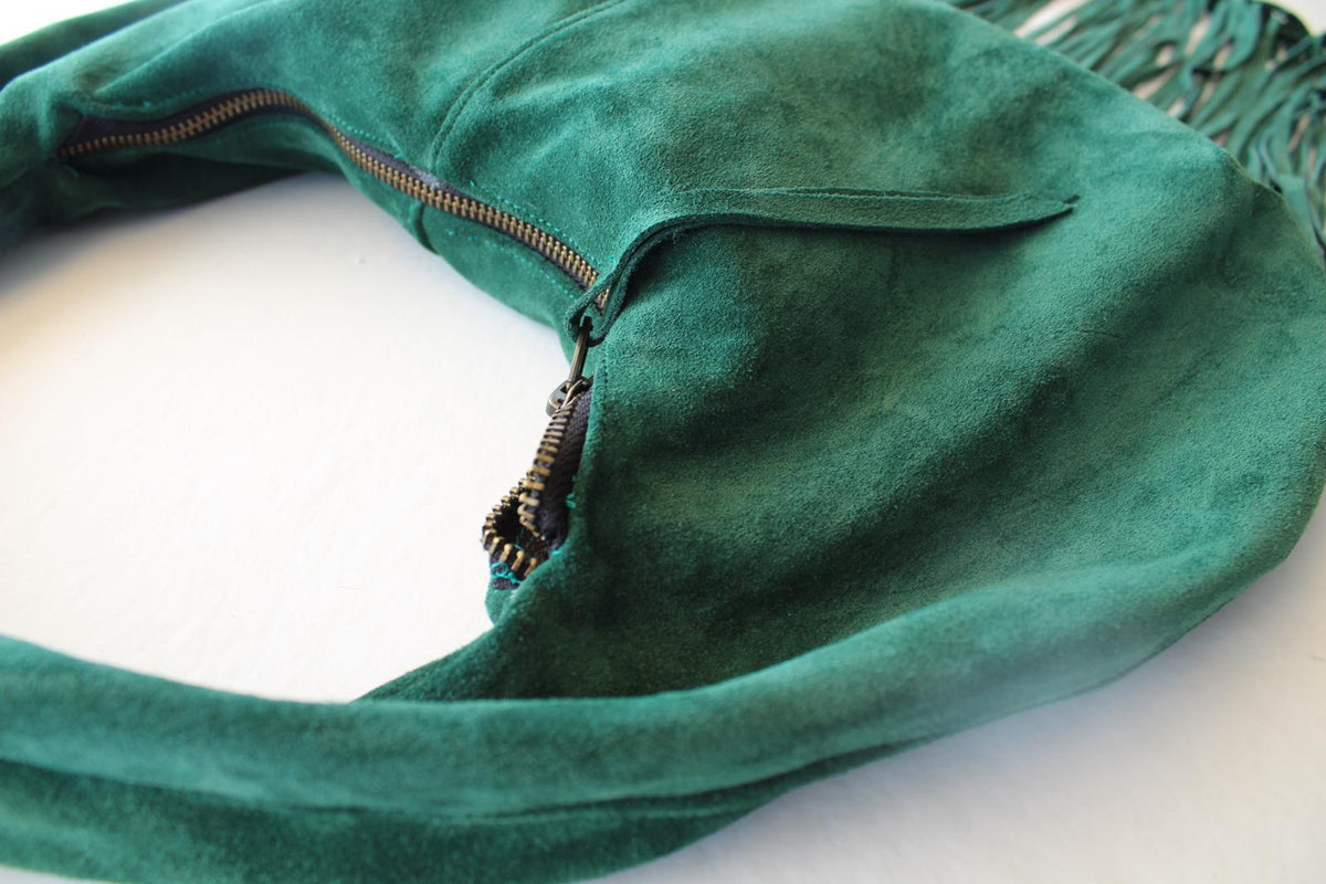 The Fringe Bag - Green Suede
