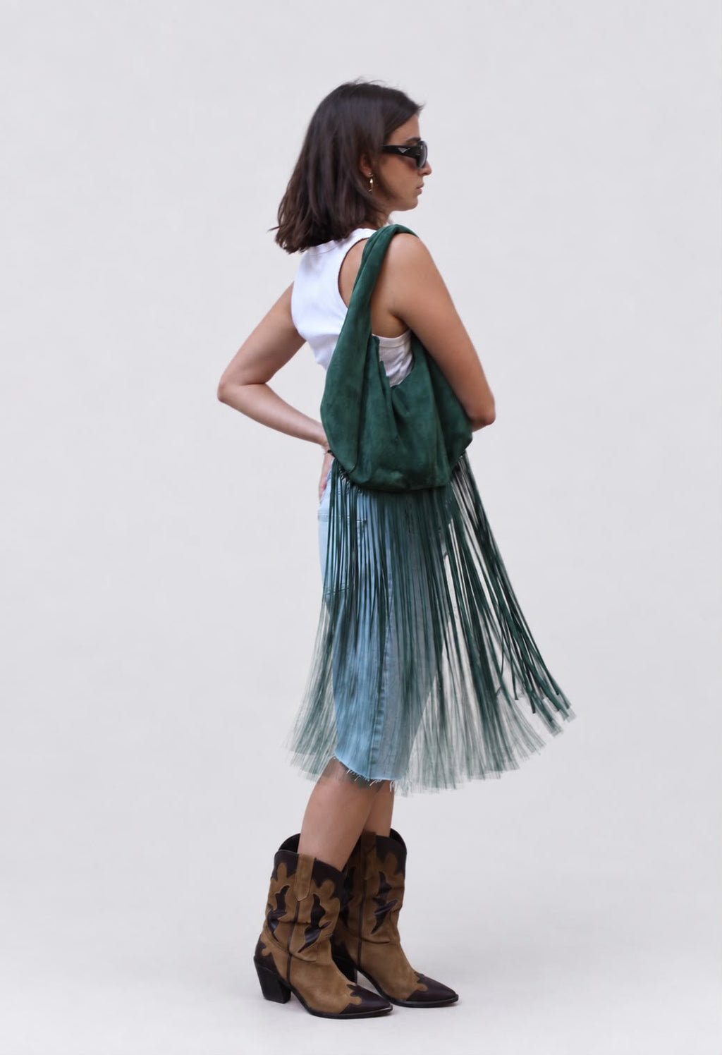 The Fringe Bag - Green Suede