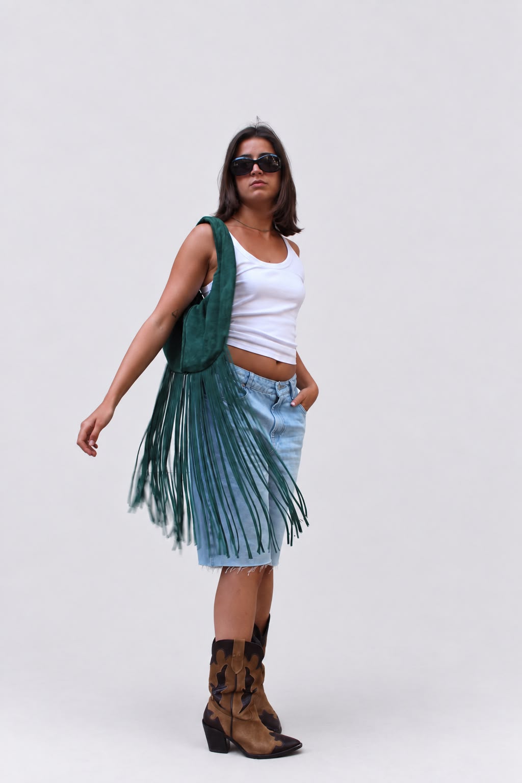 The Fringe Bag - Green Suede