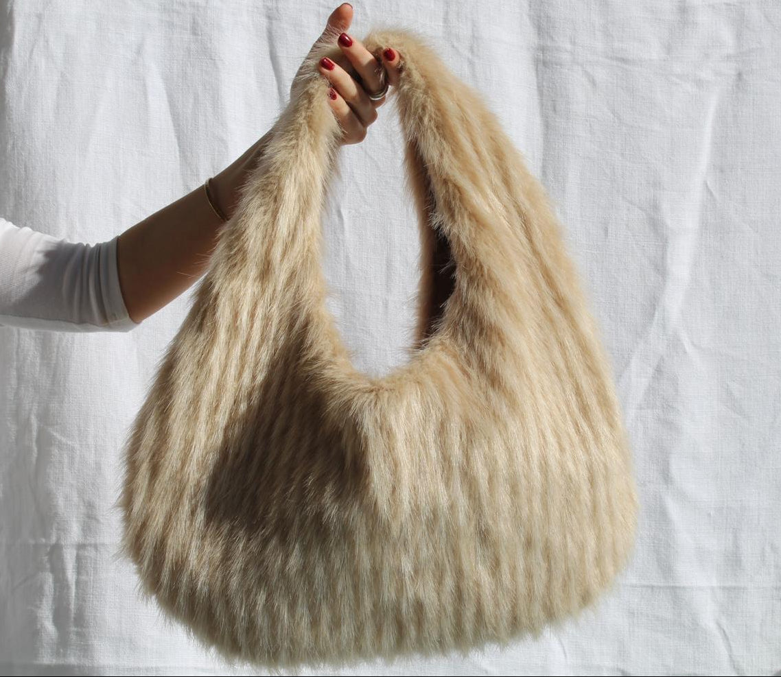 Faux Fur Hobo Bag — Sand