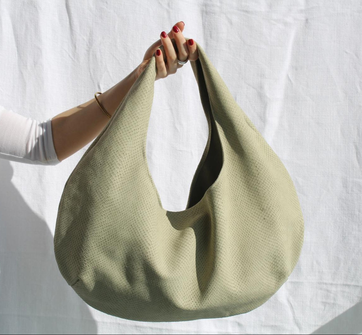 Textured Leather Hobo Bag — Sage