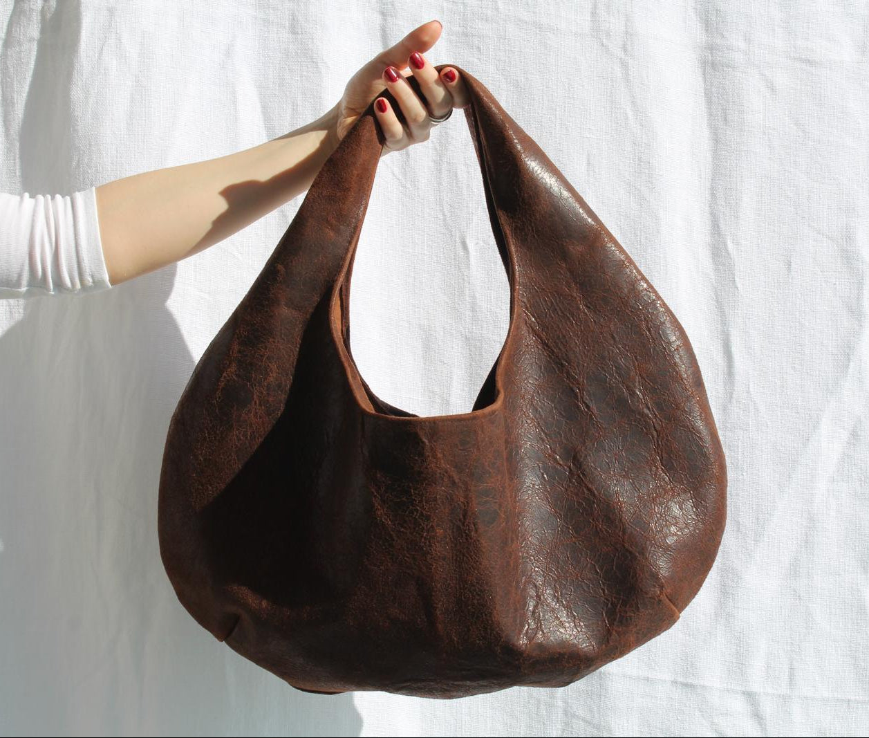Leather Hobo Bag — Chocolate Brown
