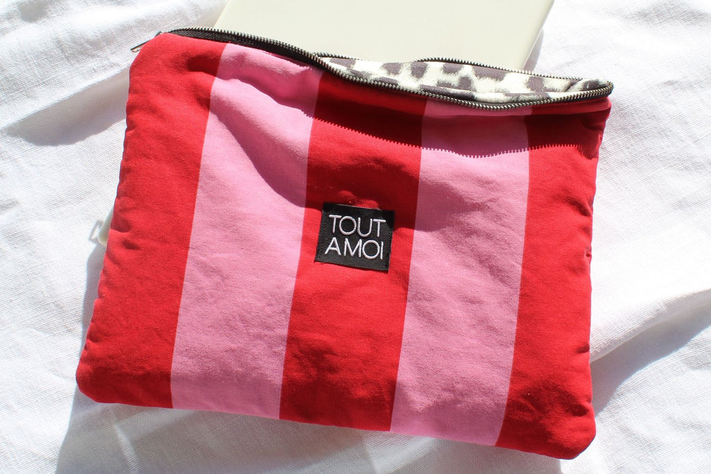 Striped Laptop Sleeve — Red & Pink