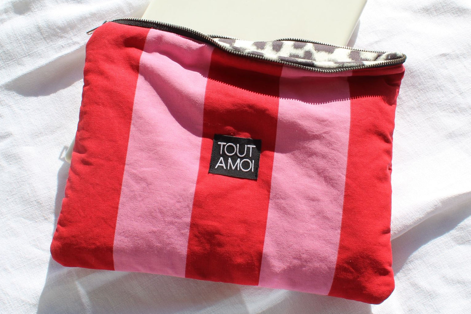 Striped Laptop Sleeve — Red & Pink